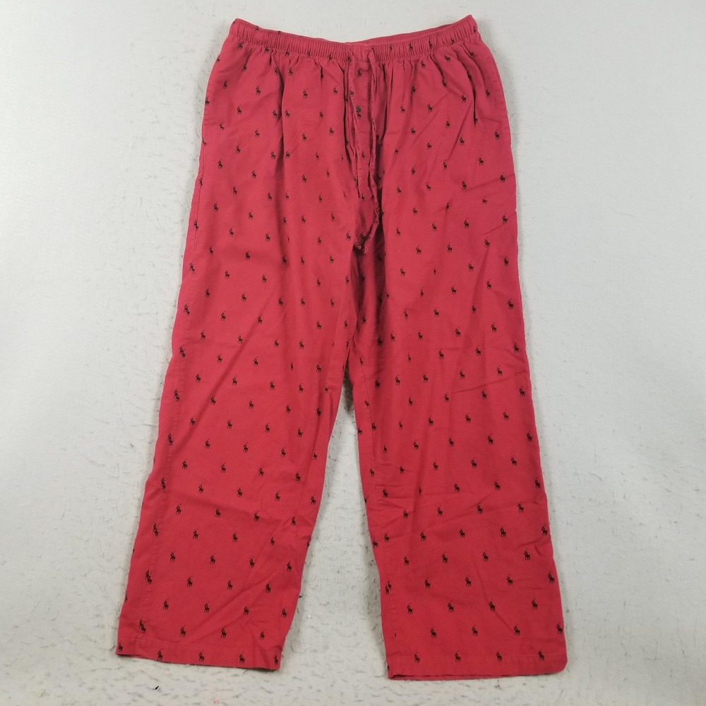 Polo Ralph Lauren Pajama Pants Mens XL Red Logo Print Cotton Lounge Sleepwear